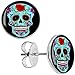 Blue Sugar Skull Stud Earrings