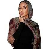 ANKOMINA Women's Watercolor Floral Print Hijab Scarf Soft Muslim Head Wraps Shawls Fahion Islamic Long Scarves