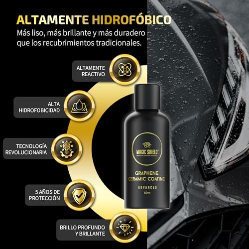 Magic Shield Recubrimiento Cerámico Grafeno 10H - Dura 5 Años | Nano Tecnología Avanzada | Resiste Rayones | Brillo Alto | Hidrofóbico | Ideal para Autos, Motos, Barcos y RVs
