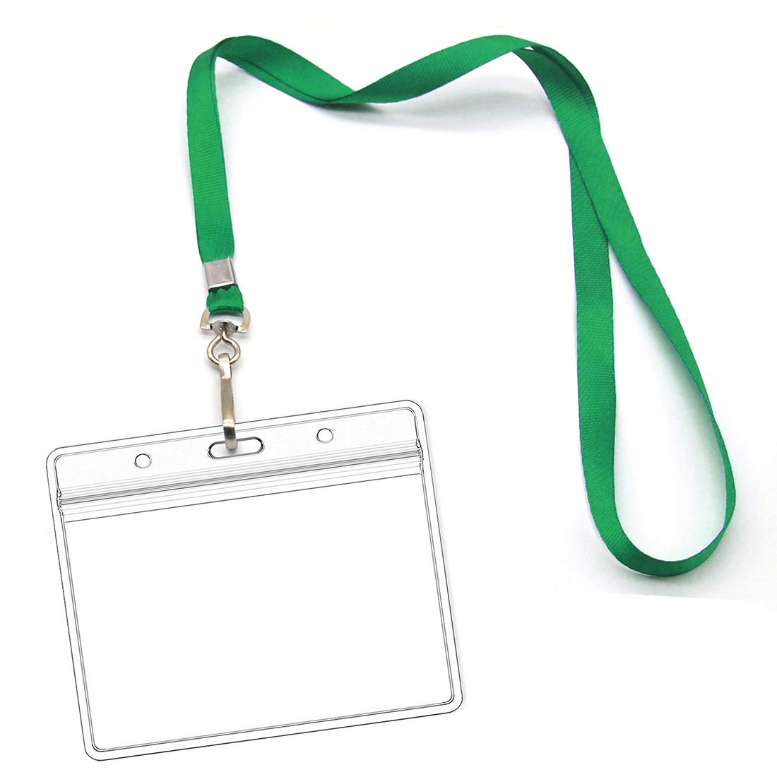 Lanyards with Id Holder Name Badges Waterproof Name tag Badge Holders with Neck Lanyard Swivel J-Hook Clip 50 Pack (Green, Horizontal)