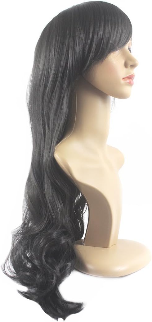 Xiaoyu 25"70cm Fascinating Oblique Bangs Wavy Wigs - Black - Image 5