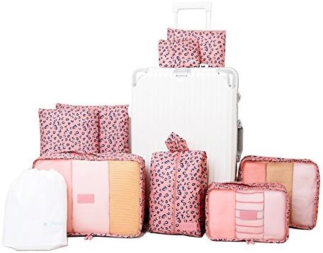 Intravel 9 Set Packing Cubes with shoe Bag - Travel Luggage Organizer (Leopard)