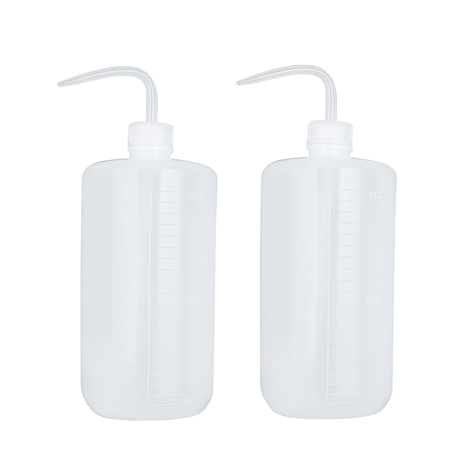 2Pcs 1000ml Plastic Safety Wash Bottle with Narrow Mouth Translucent Squeeze Measuring Bottle Empty Bent Tip Storage Containers For Gardening Plant Watering Lab Industry Tattoo Wash