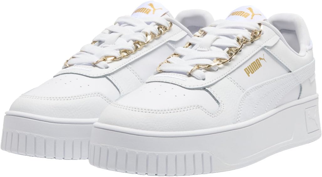 PUMA Women’s Carina Street Shoes Sneaker, White-White-Metallic Gold, 8