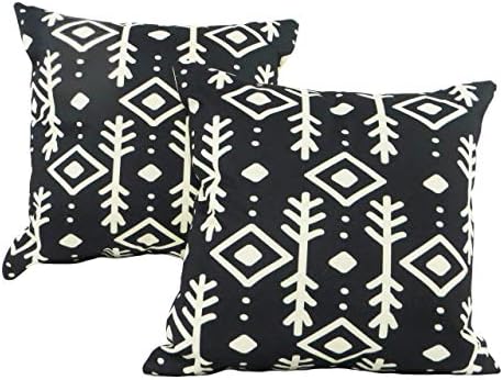 Decorative Accent Throw Pillow Covers - 18x18 in Cushion Cases with Zipper - Set of 2 - Black and Natural White Nordic Scandinavian Tribal - Perfect for Sofa, Couch, Bed or Desk - Minimalist Design