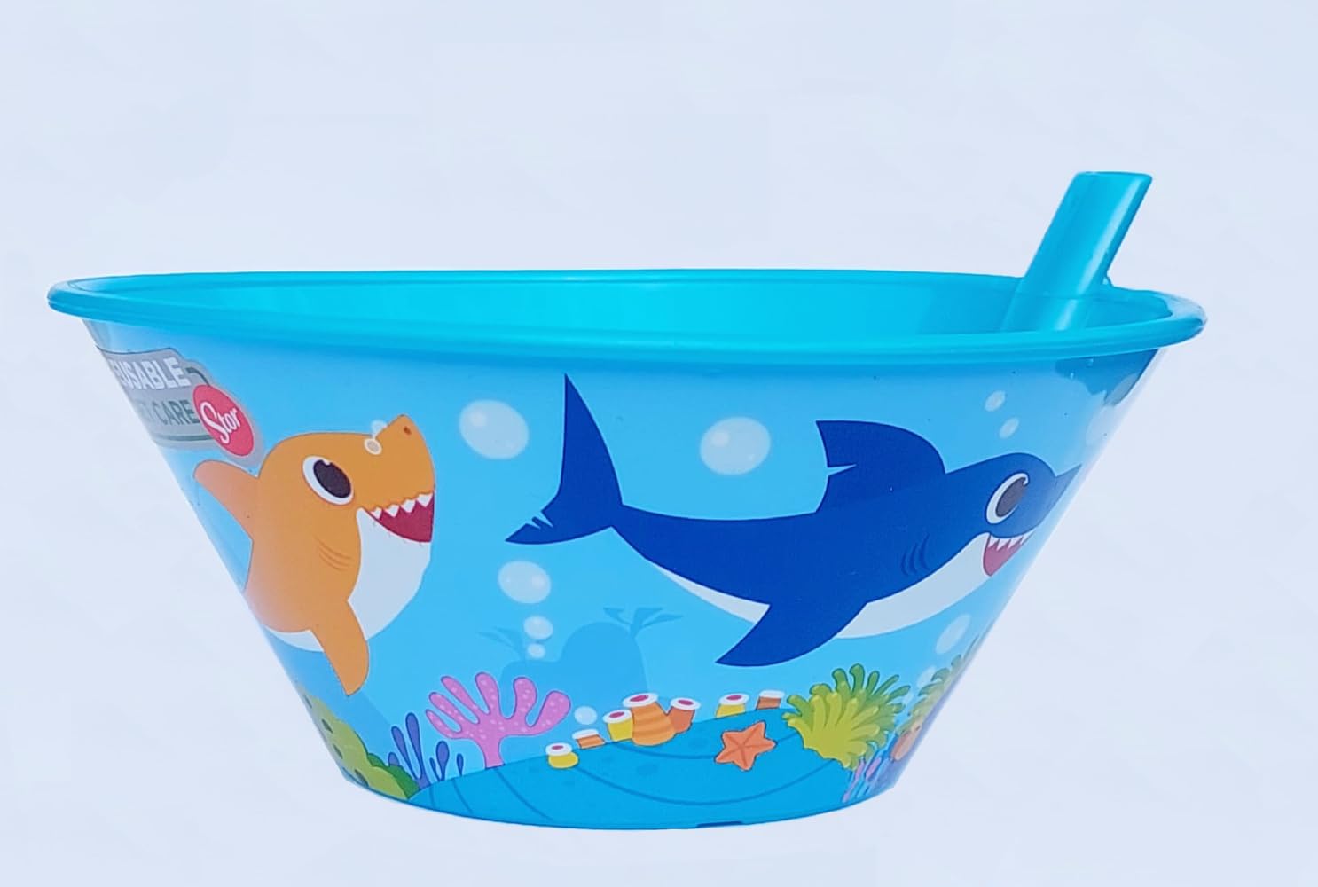 Golddunes Re-usable Bowl with Re-Usable Straw 500ml BPA Free (Baby Shark)