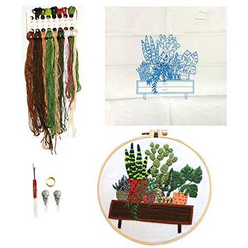 2 Pack Embroidery Kit with Pattern, DOITEM Full Range of Stamped Embroidery Kit Including Embroidery Cloth with Pattern, Embroidery Hoop, Color Threads and Tools Kit - Thumbnail 2