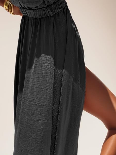 ZADORN SUMMER DRESSES FOR WOMEN 2024 CASUAL BEACH WEDDING GUEST DRESSES FOR WOMEN MAXI SUNDRESSES V NECK 3/4 SLEEVE SPLIT HEM ELASTIC WAIST BELTED WRAP PARTY COCKTAIL TRAVEL VACATION OUTFIT BLACK