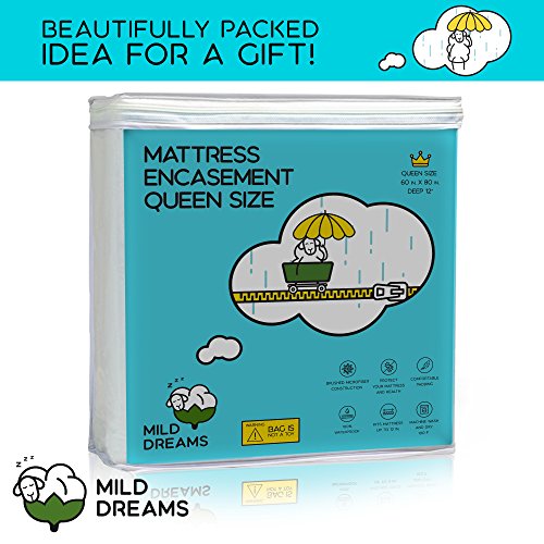 image for Milddreams Waterproof Mattress Cover Encasement Queen - Zippered Mattr