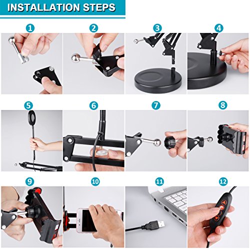 B-Land Cell Phone Holder with Selfie Ring Light for Live Stream, LED Camera LED Light with Mirror Flexible iPad Stand Holder Mobile Phone Stand for iPhone, Andriod Phone & Tablets - Thumbnail 6