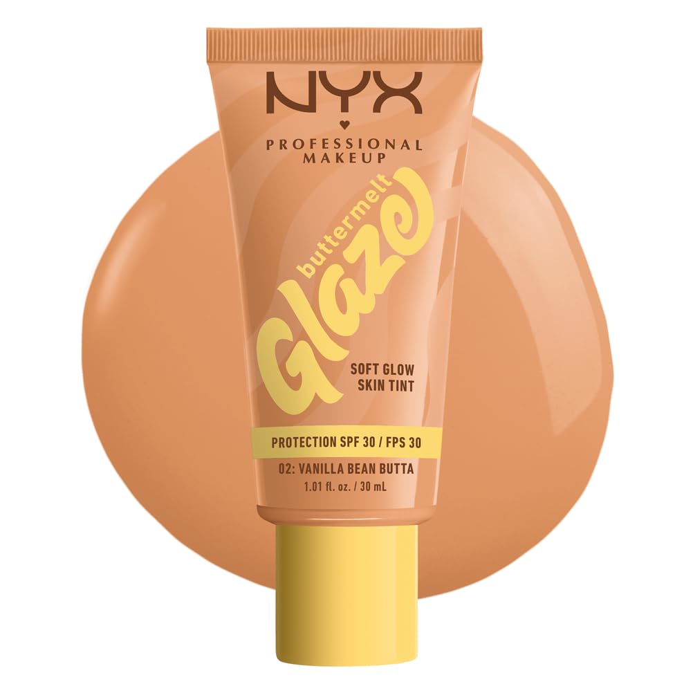 NYX Professional Makeup Buttermelt Glaze Soft Glow Skin Tint + SPF/FPS 30, Foundation, 12h Wear, Healthy Even Skin Tone, Non Greasy, Shade: Vanilla Bean Butta
