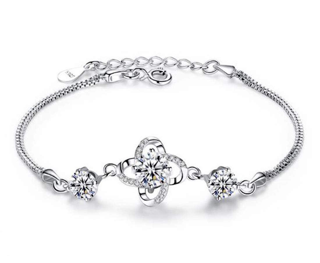 HerHisItsChic Sunnyshopday 925 Sterling Silver Sun Flower Diamond Bracelet Hand Link for Women Girl Bangle with Jewellery Gift Box (925 Silver Bracelet) (925 Sterling Silver)