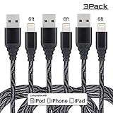EverDigi 3Pack 6FT Lightning to USB Cable, Premium Nylon Braided Charging Cable Cord Compatible with iPhone 7/ 7 Plus/6/6s/6 plus/6s plus, iPhone 5/5s/5c,iPad, iPod & More (Black)