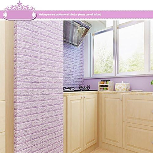 Wall Stickers,Dainzuy Removable 3D Brick PE Foam Wallpaper Panels Room Decal Stone Decoration Embossed Home Room Bathroom Background Wall Sticker Decor (70x38.5cm/27.6X15.2 inch, Purple)