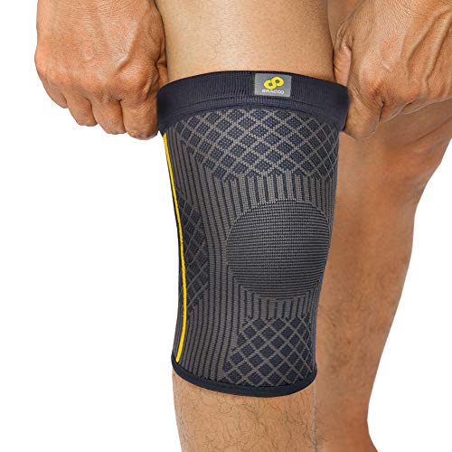 Bracoo Knee Sleeve, Compression Support & Pain Relief for Athletic, ACL, Crossfit, Running & Injury Recovery, Guardian (KE90), Dark Gray, Medium