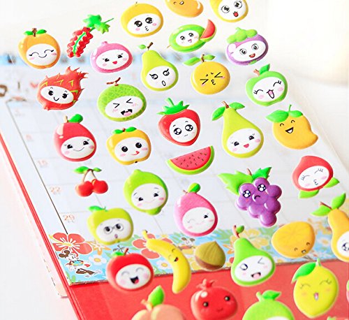 4 Sheets Cute Lovely Puffy DIY Decorative Adhesive Sticker Tape/Kids Craft Scrapbooking Sticker Set for Diary, Album (Vegetables+Fruits-1) - Thumbnail 3