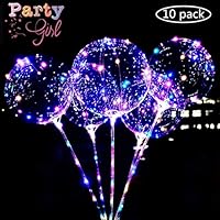 Kizove 10 PCS 20 Inch LED Light Up Clear Bobo Balloons Reusable Transparent Bobo Balloon Party Creative Transparent Balloons with Sticks for Christmas Birthday Wedding Halloween Party Decorations