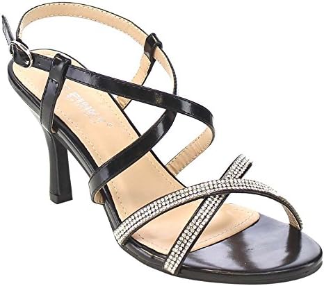 VIA PINKY CLAUDIA-95 Women's Criss Cross Rhinestone Dress Heels Half Size Small, Color:BLACK, Size:5.5
