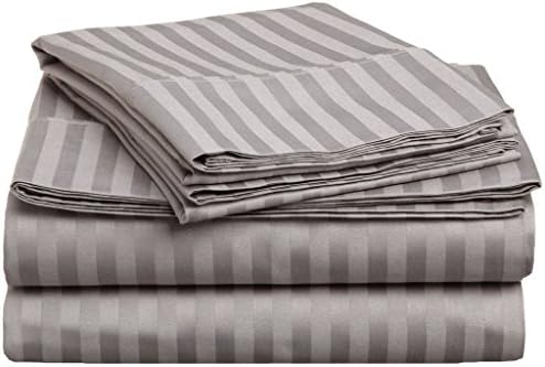 Rinku Linen Luxurious Quality Real 400-Thread Count 100% Egyptian Cotton 5-PCs Split Sheet Set Cal-King (36" x 84") Silver Gray Stripe Fit Up to 21" Inches Deep Pocket .