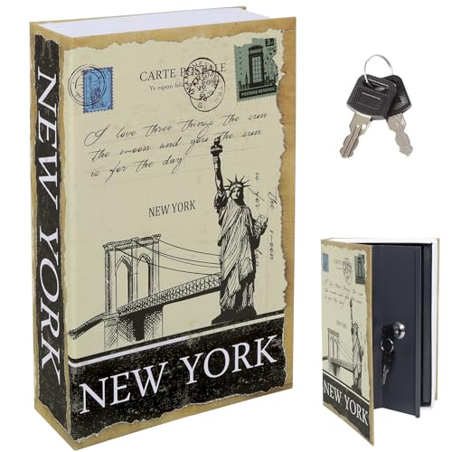 Diversion Book Safe with Key Lock, Parrency Hidden Safe Box of Classical Design, Medium, Newyork, 9 1/2" x 6" x 1 1/3", SBH-M017