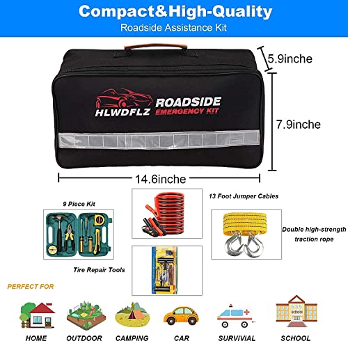 HLWDFLZ Car Roadside Emergency Kit,with13FT Jumper Cables,Winter