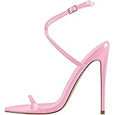 onlymakerheels Strappy High Stiletto Heels, Ankle Strap Buckle Heeled Womens Sandals, Sexy Comfort Open Round Toe Heels for Daily Party Dress