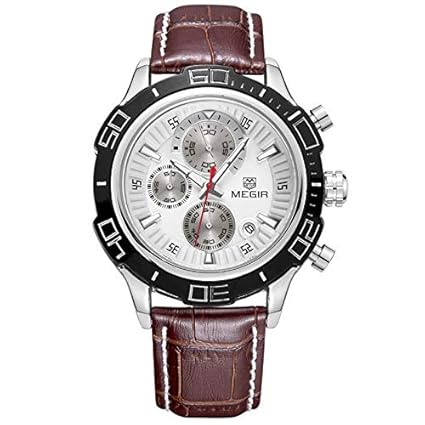 Gmarks Megir Elegant Design Analog Chronograph Sports Series Genuine Leather Strap Watch -2019