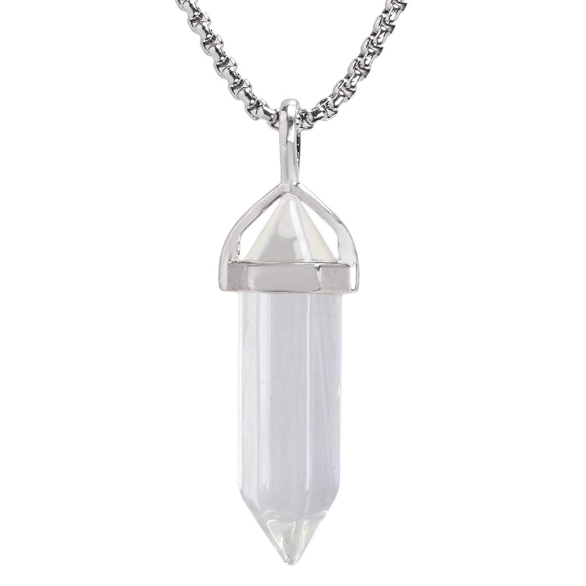 KYEYGWO Pack of 2 Crystal Points Stone Pendants Necklace for Women and Men, Rock Crystal Stone Pendants with Chain 19"