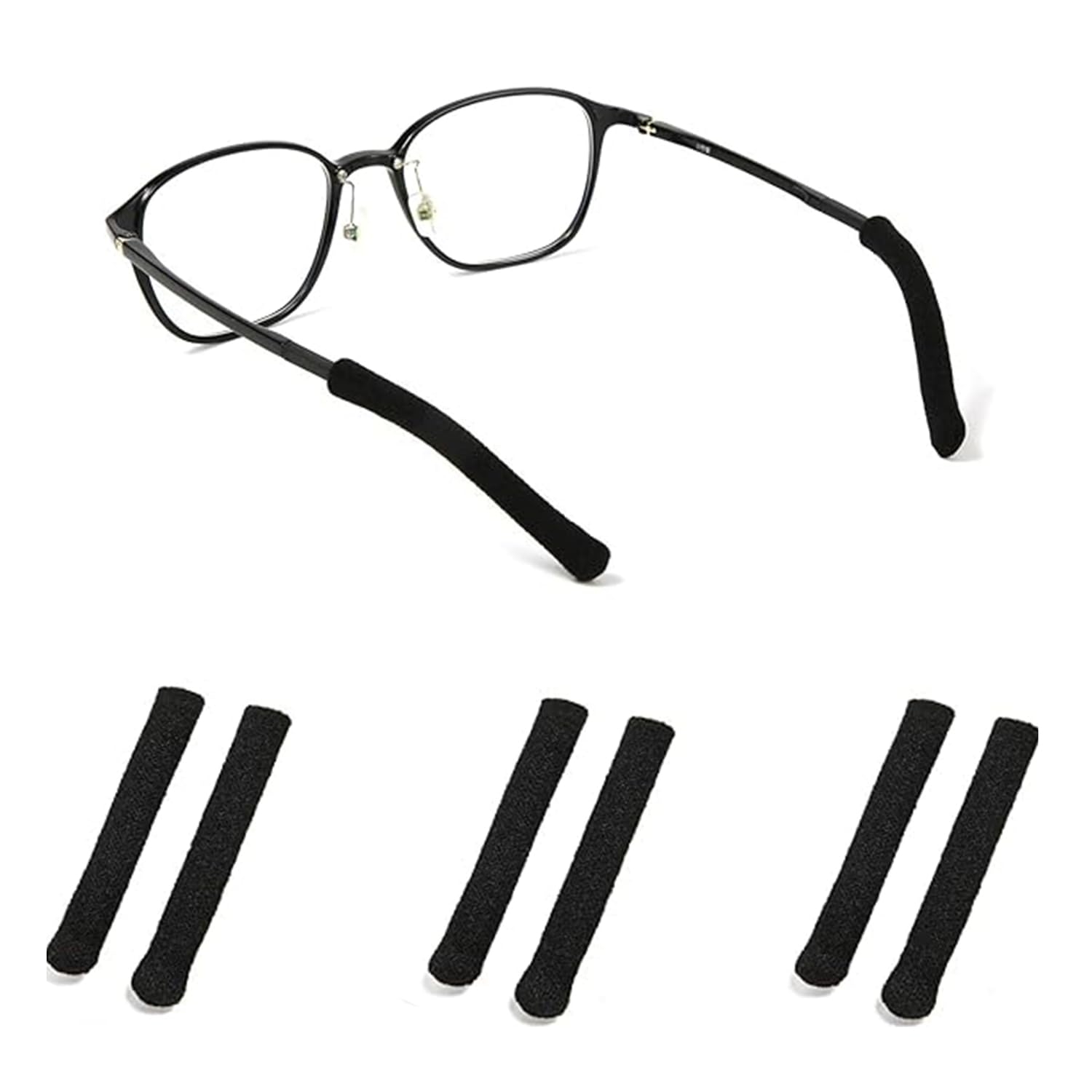 Taiyyi Ear Pads, 4 Pairs of Glasses Temple Covers Nylon, Non-Slip, Comfortable for Reading Glasses, Universal Fit (Black)