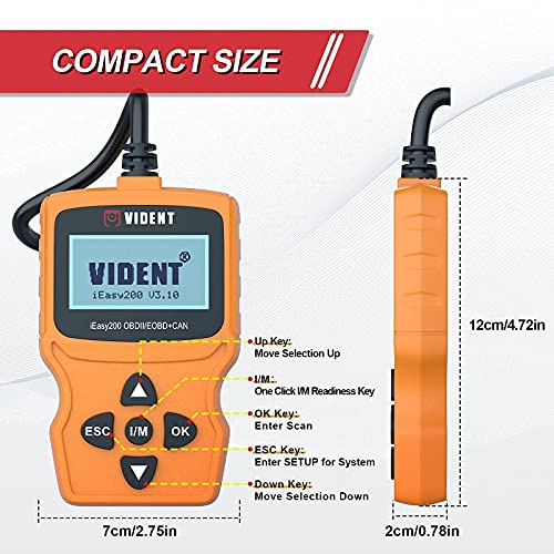 Vident iEasy200 OBD2 Scanner, Code Reader for Engine Fault Check, I/M Readiness Smog Check, CAN Diagnostic Scan Tool for All OBDII Protocol Cars