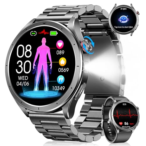 Smartwatch Uomo con ECG+HRV, AI GPT Orologio Uomo con Pressione Sanguigna, Frequenza Cardiaca, SpO2, 24H Sonno, 120+ Modalità Sportive IP68 Smartwatch Fitness, Notifiche Messaggi Android iOS Nero