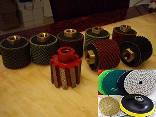 2 Inch 50mm Zero Tolerance Drum Wheel 2" Wet Polishing Drum Wheel 7 PCS and 4" Polishing Pad Buff for Granite/Marble/Concrete Sink Cutouts Terrazzo FREE Priority SHIP