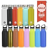 KINGSO Flask Double Wall Vacuum Insulated Stainless Steel Sports Water Bottle 20 oz Leak & Sweat Proof Standard Mouth with BPA Free Screw Cap for Hot or Cold Beverages,Mint,600ML