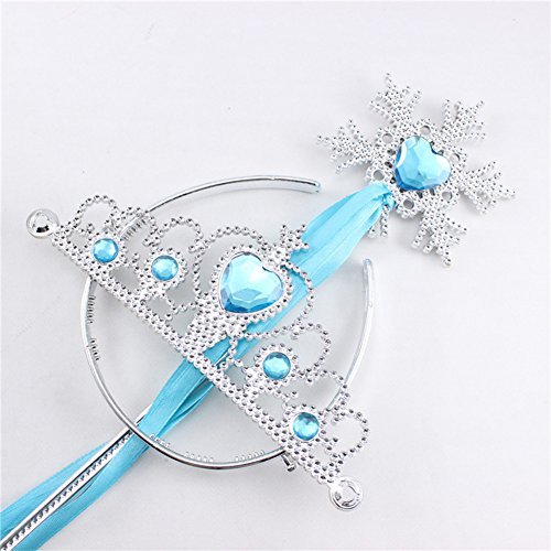 DSstyle Princess Dress Up Accessories Tiara Crown and Snowflake Wand Set Children Cosplay Accessories Light blue