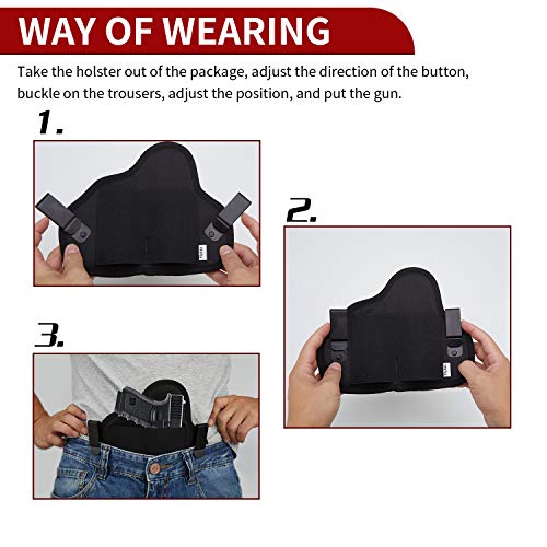 flyfan IWB Universal Holster,Concealed Carry Gun Holster, Holster for Female/Male Fits Glock 21,23,26,39,42/S&W, M&P Shield/Ruger/Taurus, Black