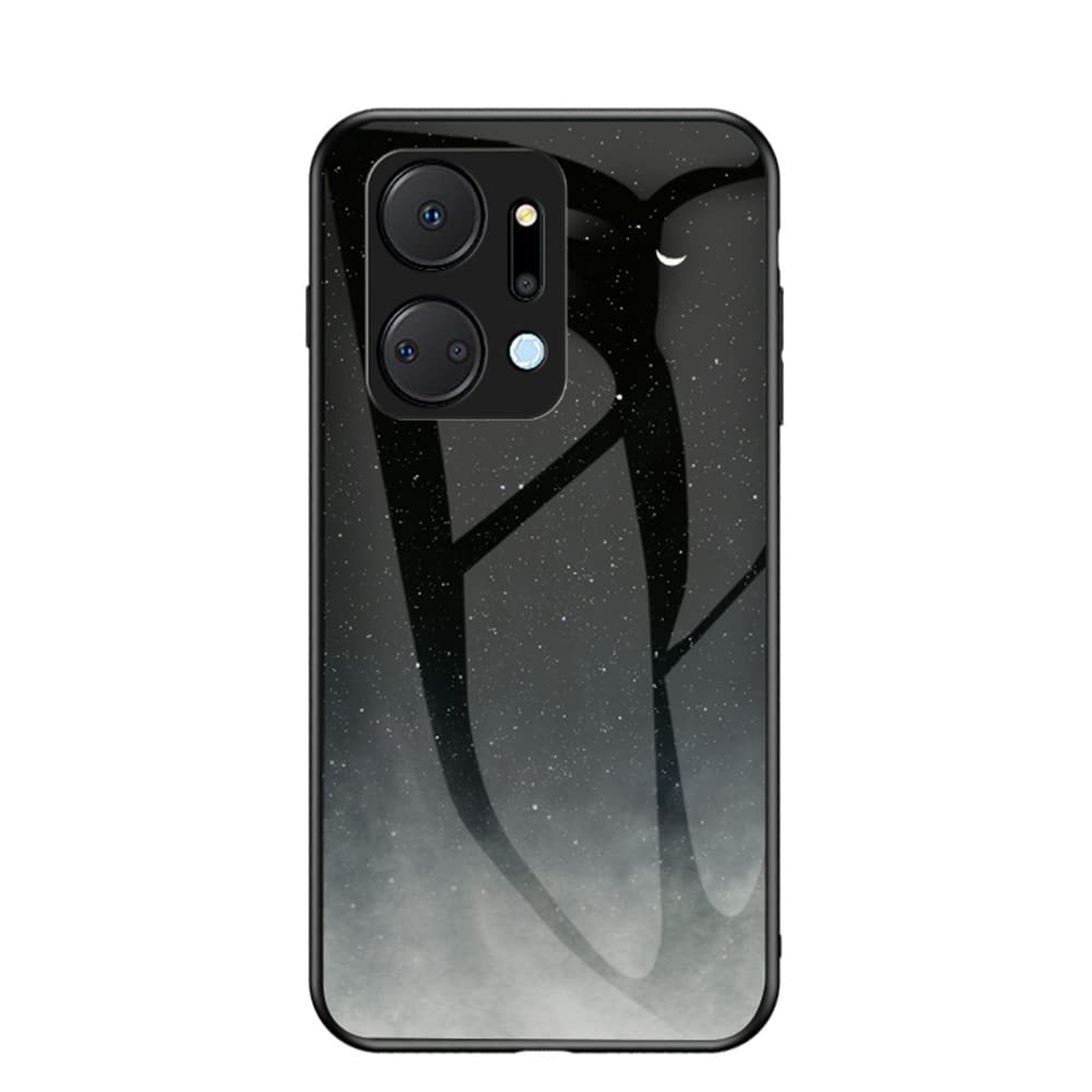 Multicolor Case for Honor X7a Case Gradient Clear Tempered Glass Cover Case Compatible with Honor X7a (Crescent Starry)