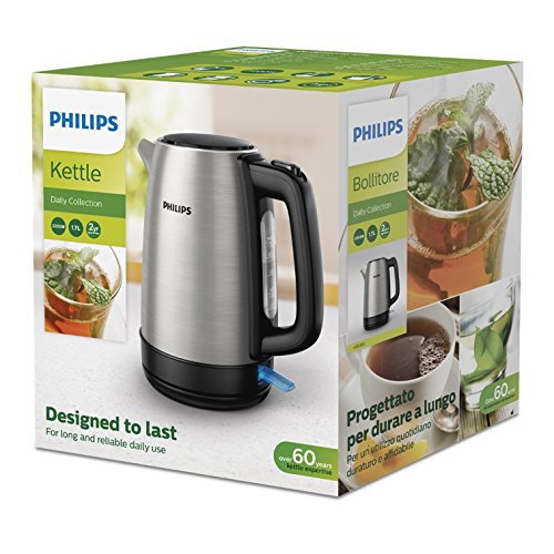 Philips Daily Collection Metall Wasserkocher â 1,7L, Leuchtanzeige, 360°-Basis, Mikro-Sieb-Filter, Flaches Heizelement, Sprungdeckel, Energiesparend, Sicheres Design, Schnelles Aufkochen (HD9350/90) – Bild 8