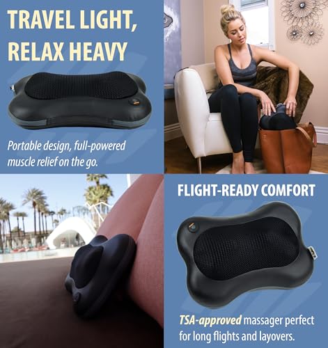 Zyllion Shiatsu Back and Neck Massager with Heat - 3D Electric Kneading Deep Tissue Massage Pillow for Chair, Car, Shoulders, Leg, Foot, Black, ZMA-13