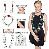 Prextex Christmas LED Light-Up Set Flashing Necklace, Bracelet, and Earrings Adorable Christmas Stocking Stuffers Accessories Set