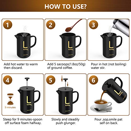 Updated 2020 Version Stoneware Natural Original Taste French Press Insulated, AMAGARM Large Coffee Maker Screen System 100% No Coffee Grounds Guarantee, Dishwasher Safe, Green and Healthy (Grade-A)