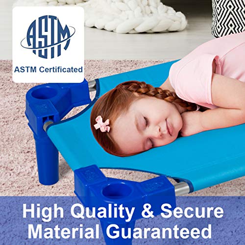 Costzon Kids Stackable Naptime Cot, 55"L x 23"W, Toddler Daycare Rest Mat w/Easy Lift Corner Detachable Oxford Cloth, Space Saving, Children Preschool Sleeping Cot, Pack of 6 (Light Blue) - Thumbnail 4