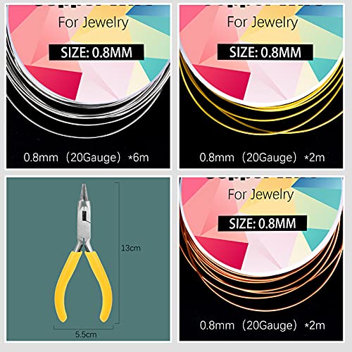 20 Gauge Craft Wire, 3 Rolls 0.8mm Copper Wire 10m Jewellery Wire with Pliers for Jewellery Making (Silver, Gold, Rose Gold)