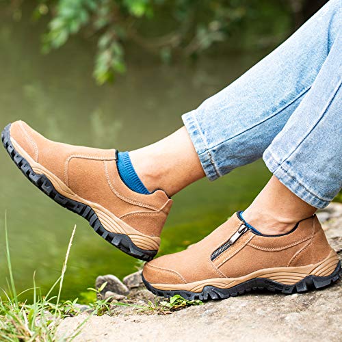 SILENTCARE Men's Loafers Casual Shoes,Breathable Lightweight Zipper Slip On Sneakers,Hiking Shoes for Outdoor Trail Trekking (10 M US, Brown)