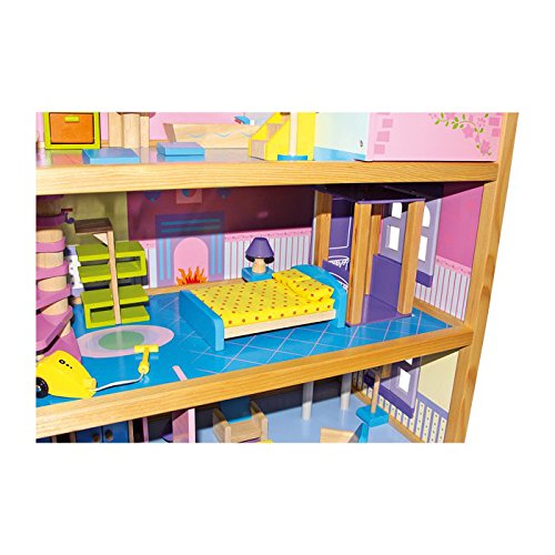 small foot 1535 Puppenhaus "Rosa" aus Holz, mit 3 Etagen, Wendeltreppe, Fahrstuhl und 23 Puppenmöbeln, ab 3 Jahren – Bild 6