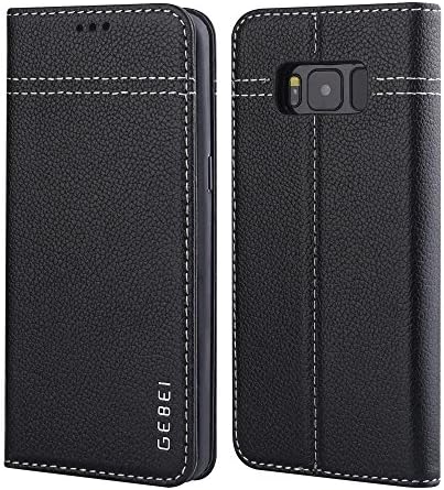 Galaxy S8 Case, Amabin Genuine Leather Credit Card Slot Hidden Magnetic Book Stand Slim Flip Folio Wallet Case for Samsung Galaxy S8 (Black)