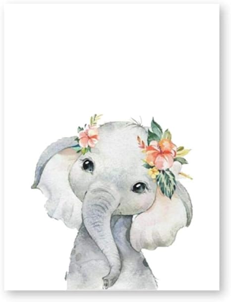 Amazon Ygacj 花の水彩画と象の絵 保育園の自由奔放に生きる装飾 かわいい動物のポスター 家の装飾の絵 50x70cm非フレーム アートフレーム ポスター オンライン通販