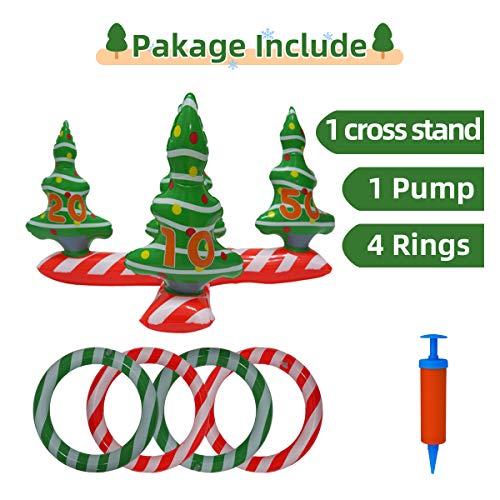 YHSBUY Inflatable Christmas Tree Ring Toss Games Set with 4 Ring Winter Holiday Toys Christmas Party Game Family Indoor Outdoor Game Include Handle Pump