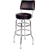 Richardson Seating Double Ring Swivel Bar Stool with Back Chrome Frame and Seat, Black, 30"