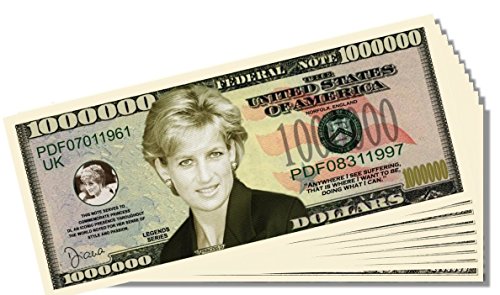 Princess Diana Novelty Million Dollar Bill - 10 Count with Bonus Clear Protector & Christopher Columbus Bill