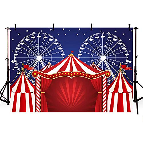 COMOPHOTO Circus Theme Backdrop for Birthday Party Banner Carnival Background Red Tent Ferris Wheel Photography Backdrops Photobooth Supplies
